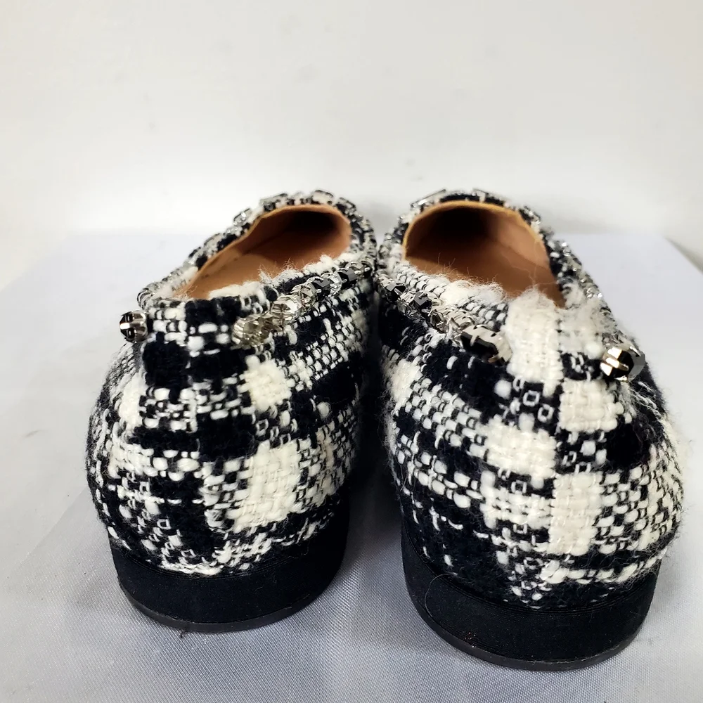 Zara tweed beaded jeweled fabric flat shoes pointed toe size 40EUR - Picture 5 of 12